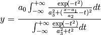 y = \frac
    {a_0 \int_{-\infty}^{+\infty}
             \frac{\exp(-t^2)}{a_3^2+(\frac{x-a_1}{a_2}-t)^2} dt}
    {\int_{-\infty}^{+\infty}
             \frac{\exp(-t^2)}{a_3^2+t^2} dt}