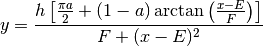 y = \frac{h\left[\frac{\pi a}{2}
                 + (1-a)\arctan\left(\frac{x-E}{F}\right)\right]}
         {F+(x-E)^2}